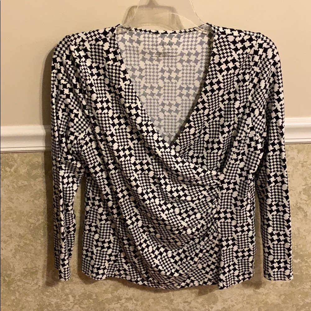 Talbots Black and White Long Sleeve Blouse